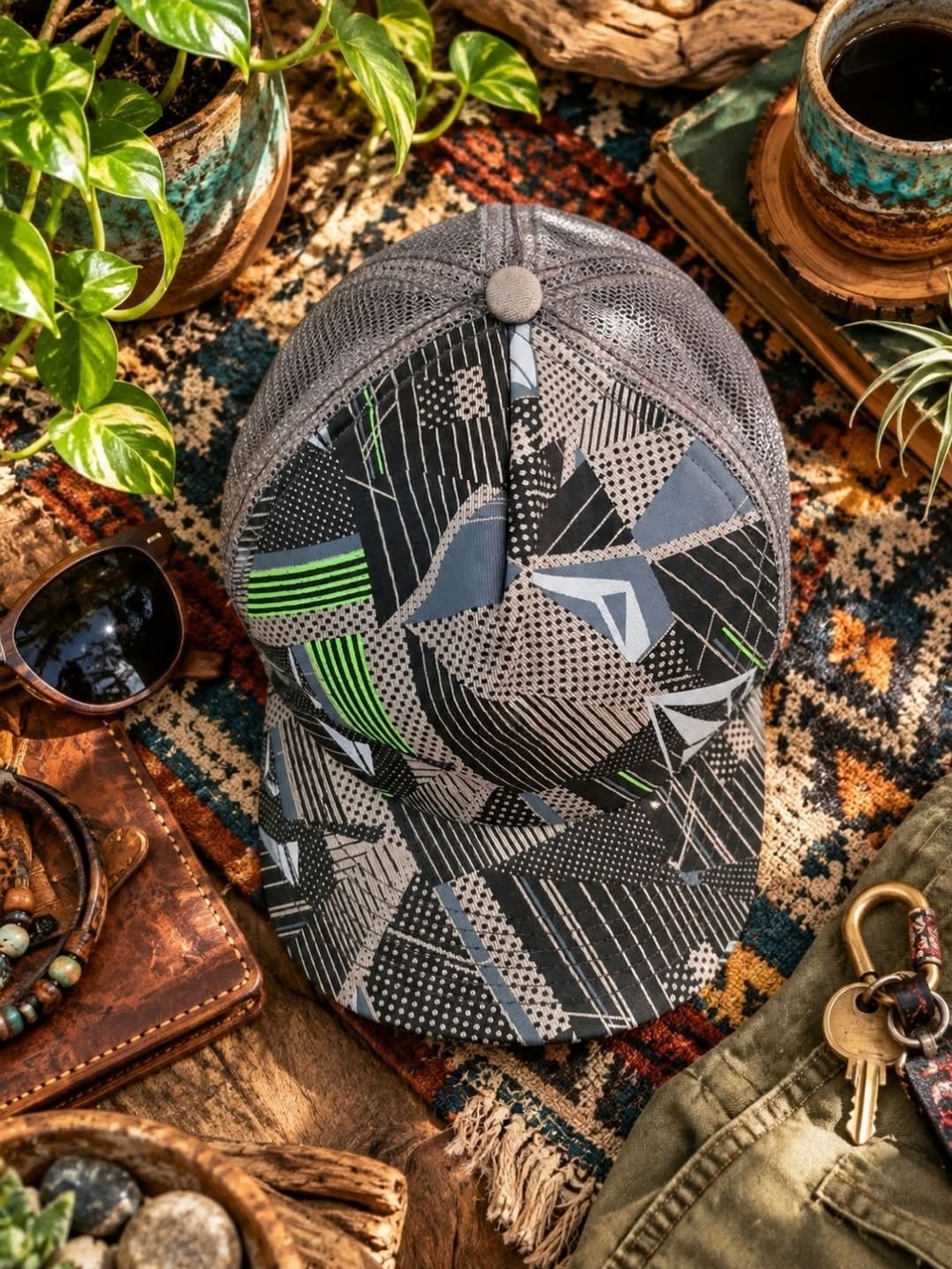 Abstract Geometric Trucker Hat | Gorpcore Y2K Streetwear Retro Techwear